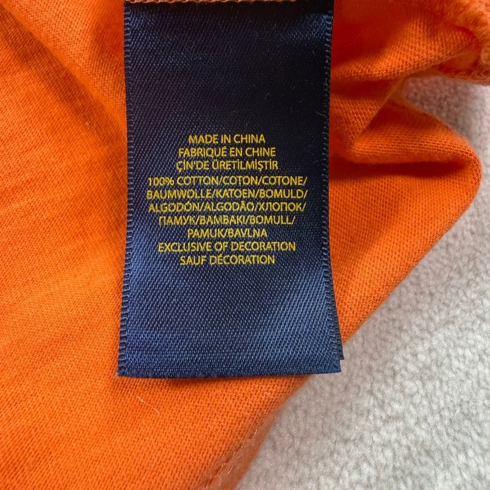 Polo Ralph‎ Lauren Kids Orange Cotton Crew Neck T-Shirt Size L 14-16 Green Pony